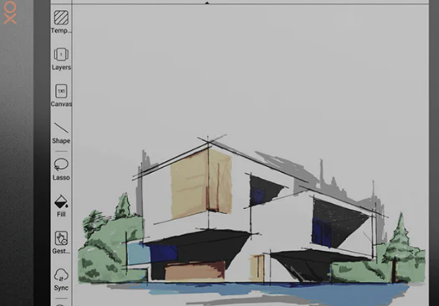 Image de la tablette Boox Note Air 3C sur laquelle on voit dessinée une maison.